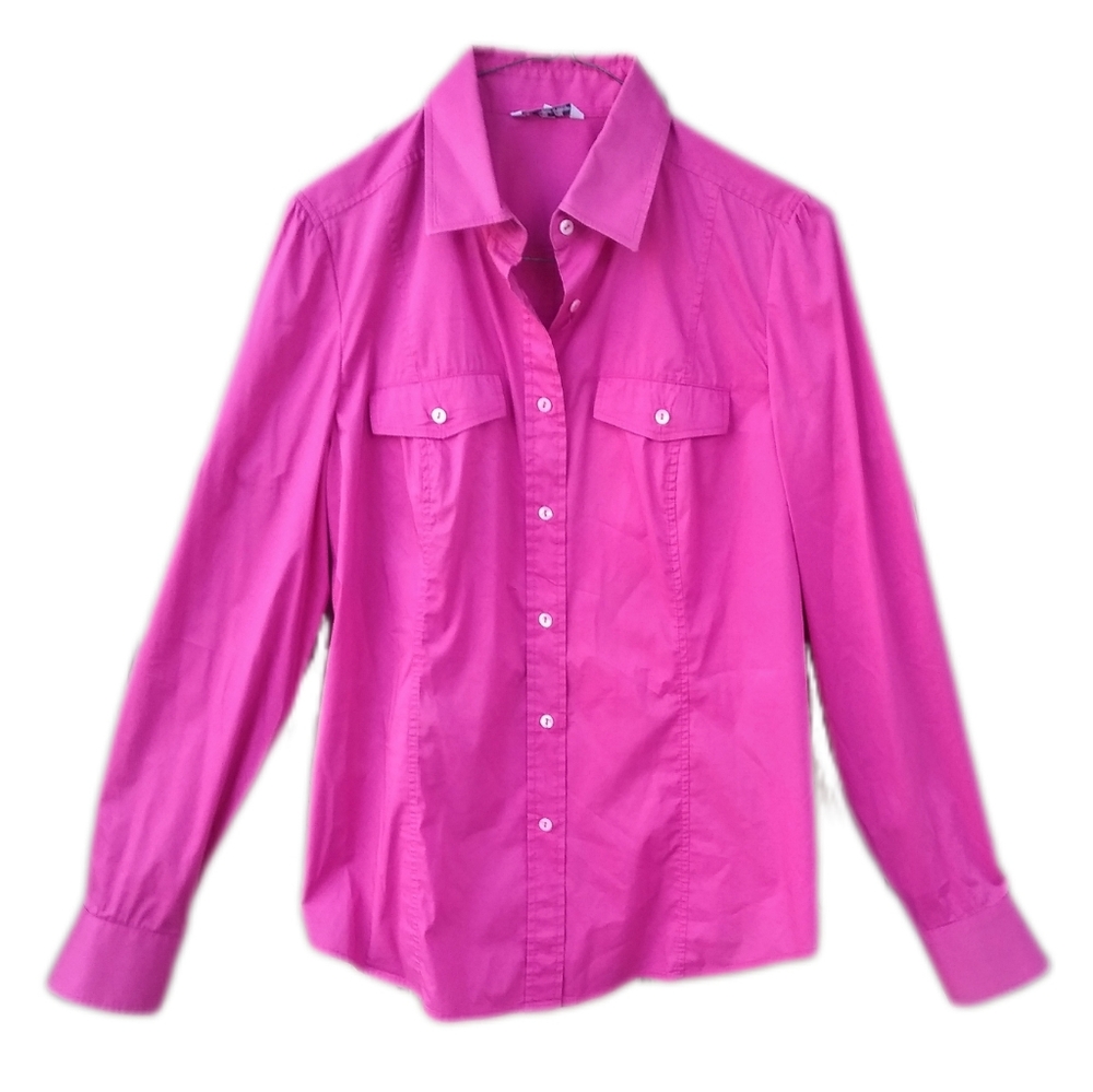 Loro Piana Women's Pink Fuschia Cotton Blend Button Up Blouse Size 46 Small